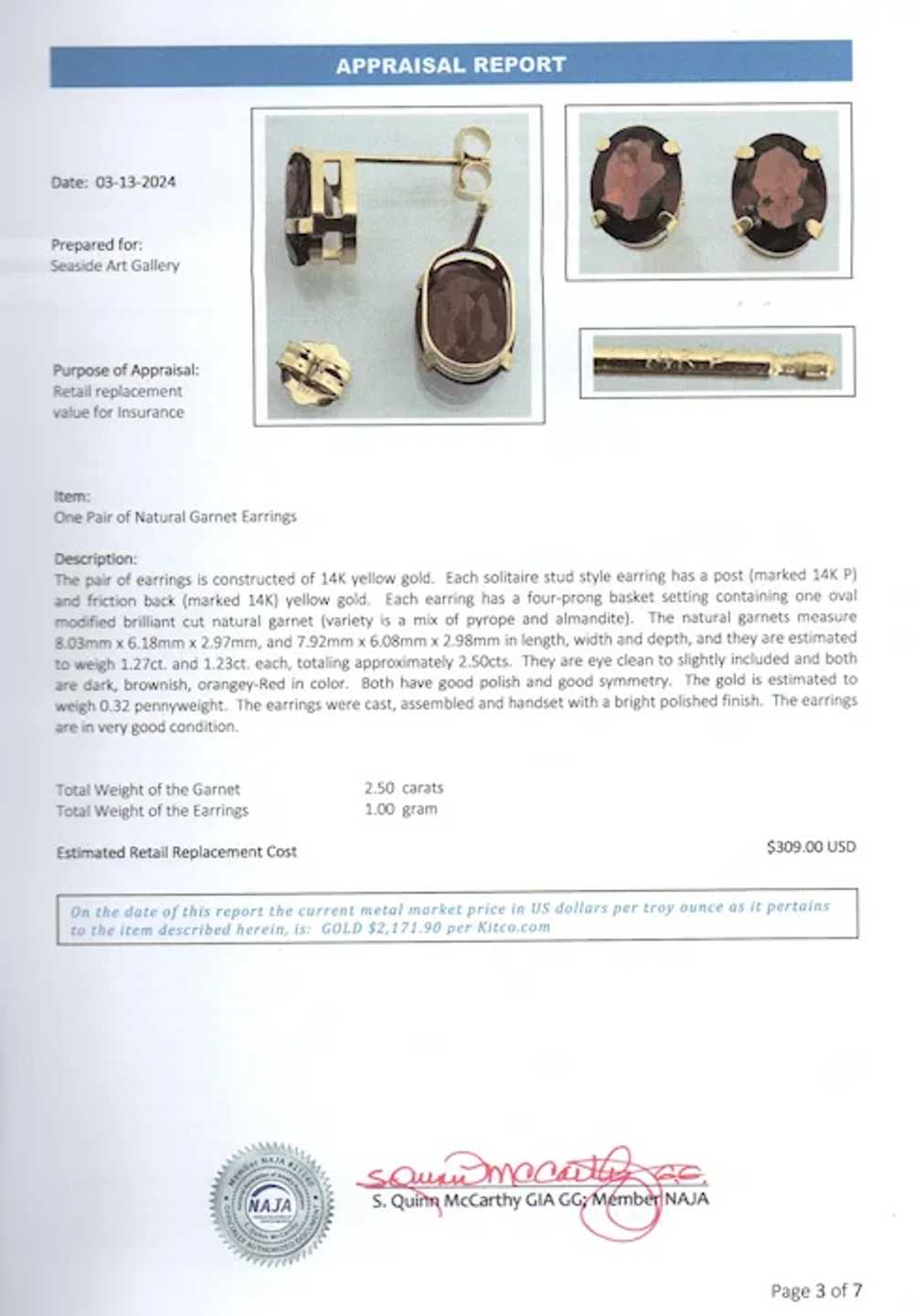 14K Yellow Gold & Natural Garnet Stud Earrings - image 6