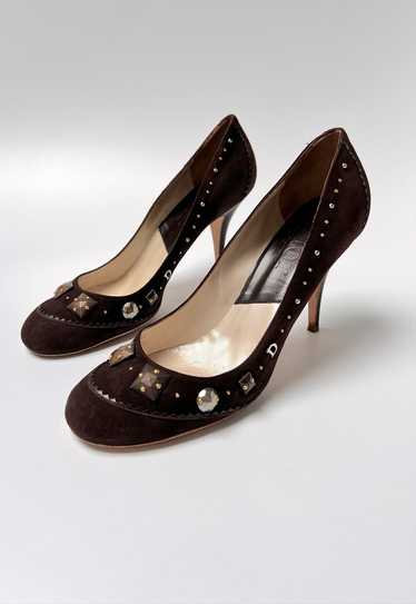 Christian Dior Heels Courts Pumps Brown Suede Embe