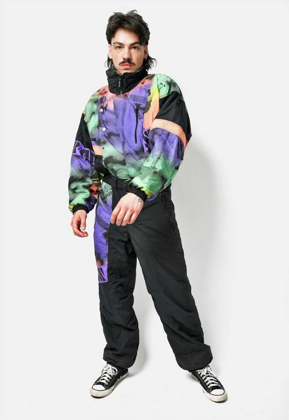 90s vintage ski suit mens black multi winter warm… - image 1