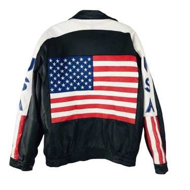 LEE WORLD VTG American Flag Spell Out Leather Jack
