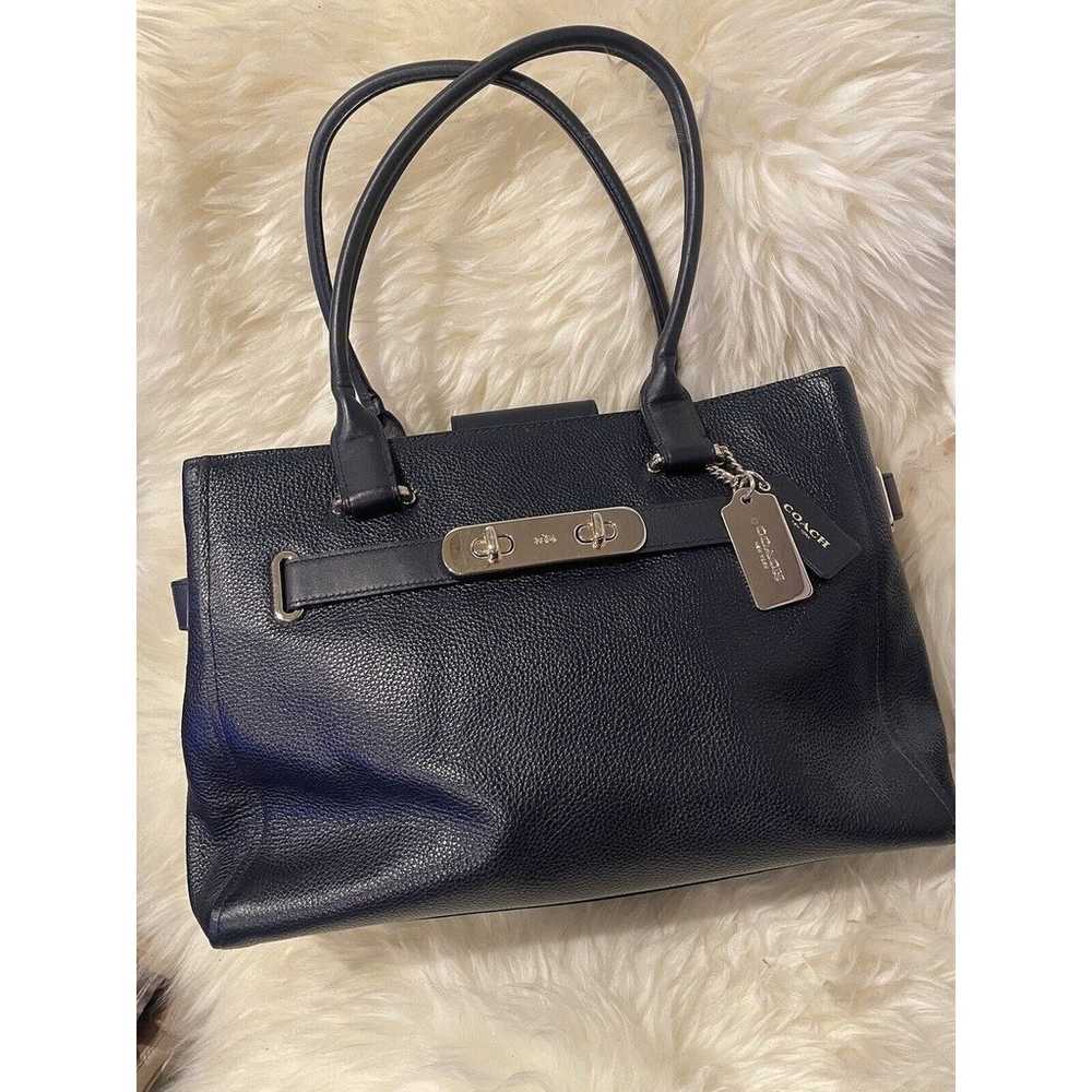 Coach Swagger Carryall In Navy Blue Pebble Leathe… - image 1