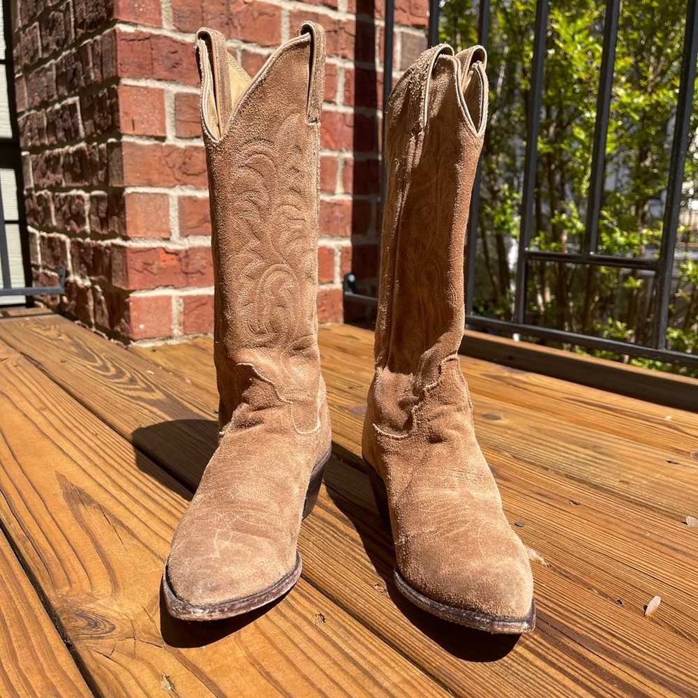 Vintage brown suede Justin Boots Wonens Cowboy bo… - image 1