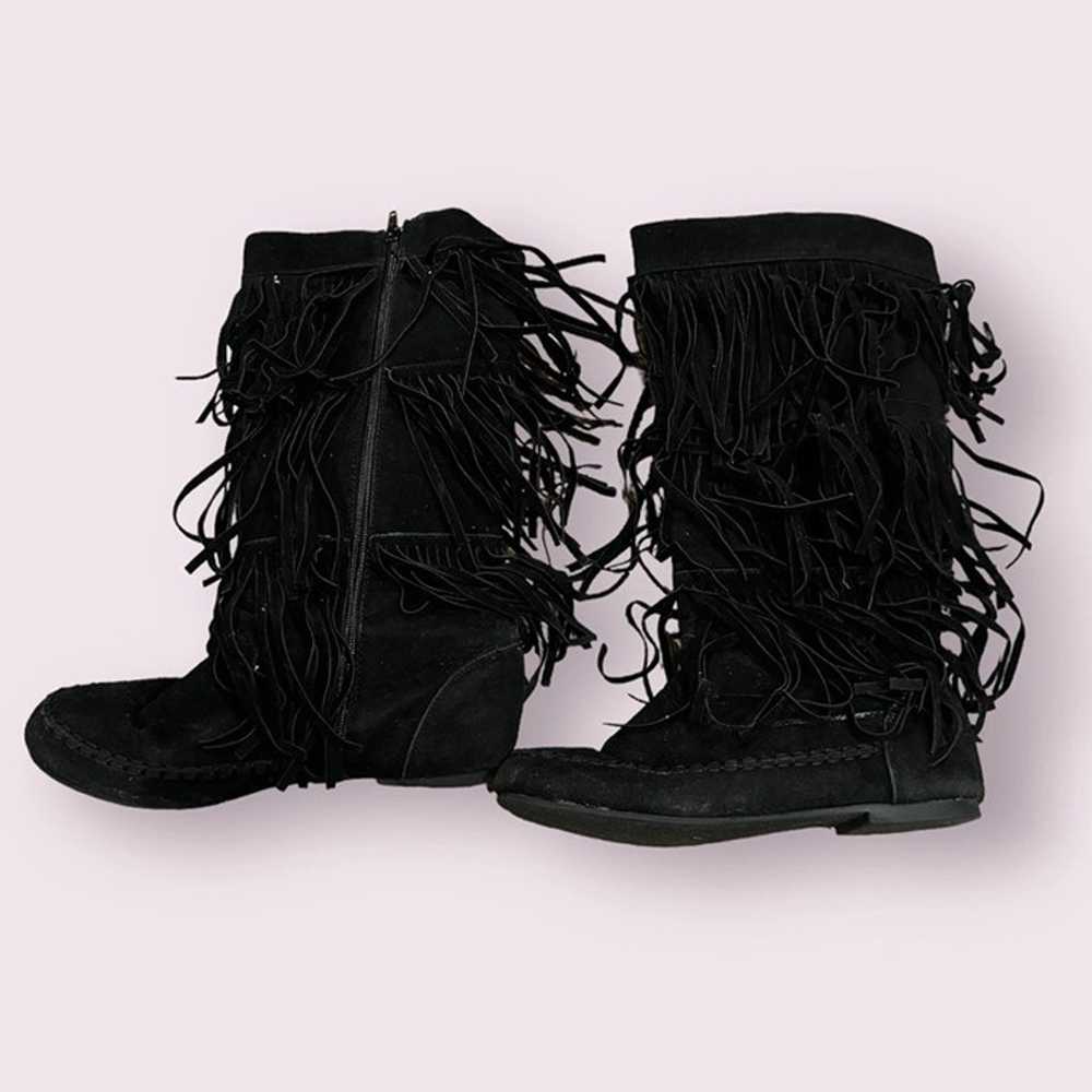 Womens MidCalf Black Boots wFringe - image 1