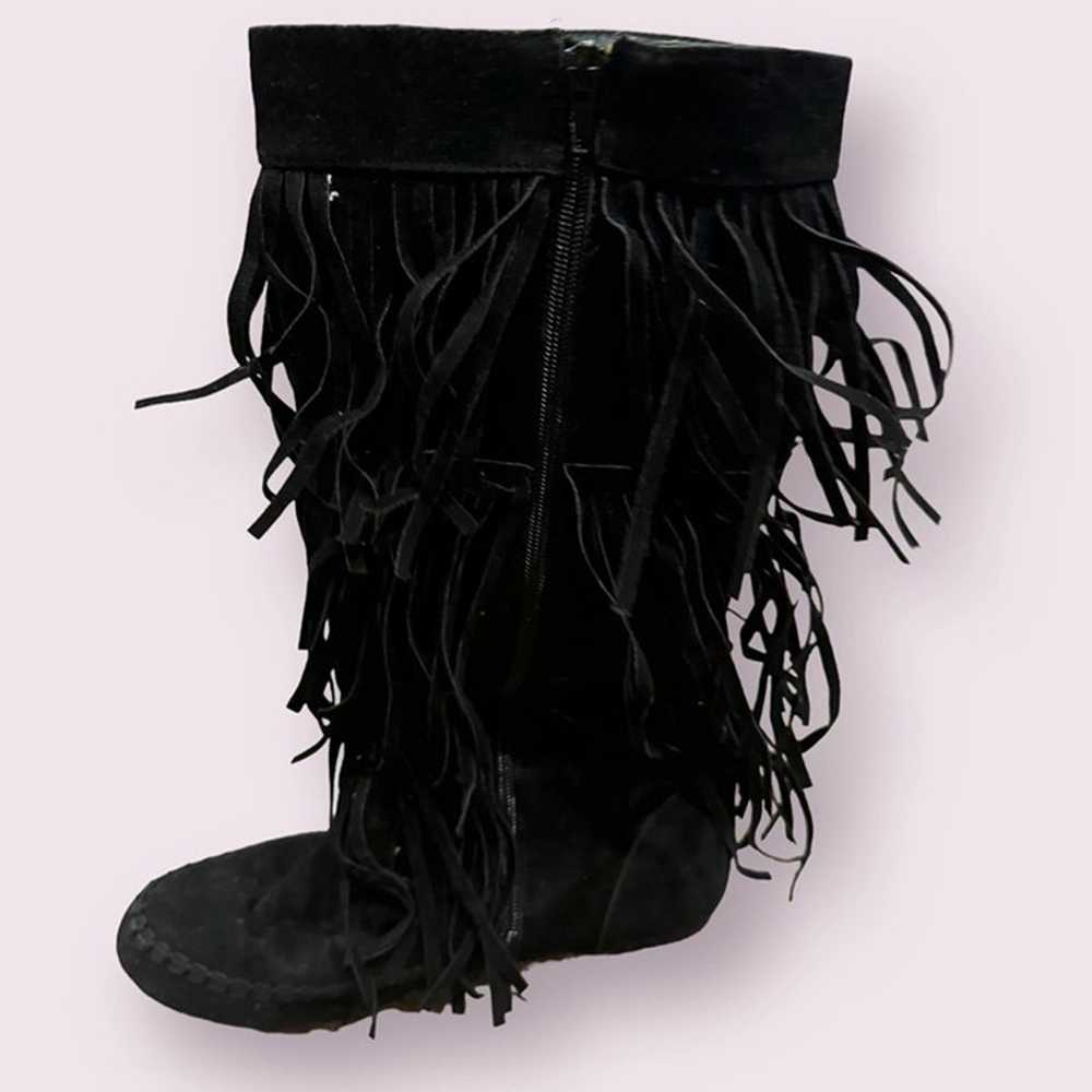 Womens MidCalf Black Boots wFringe - image 2