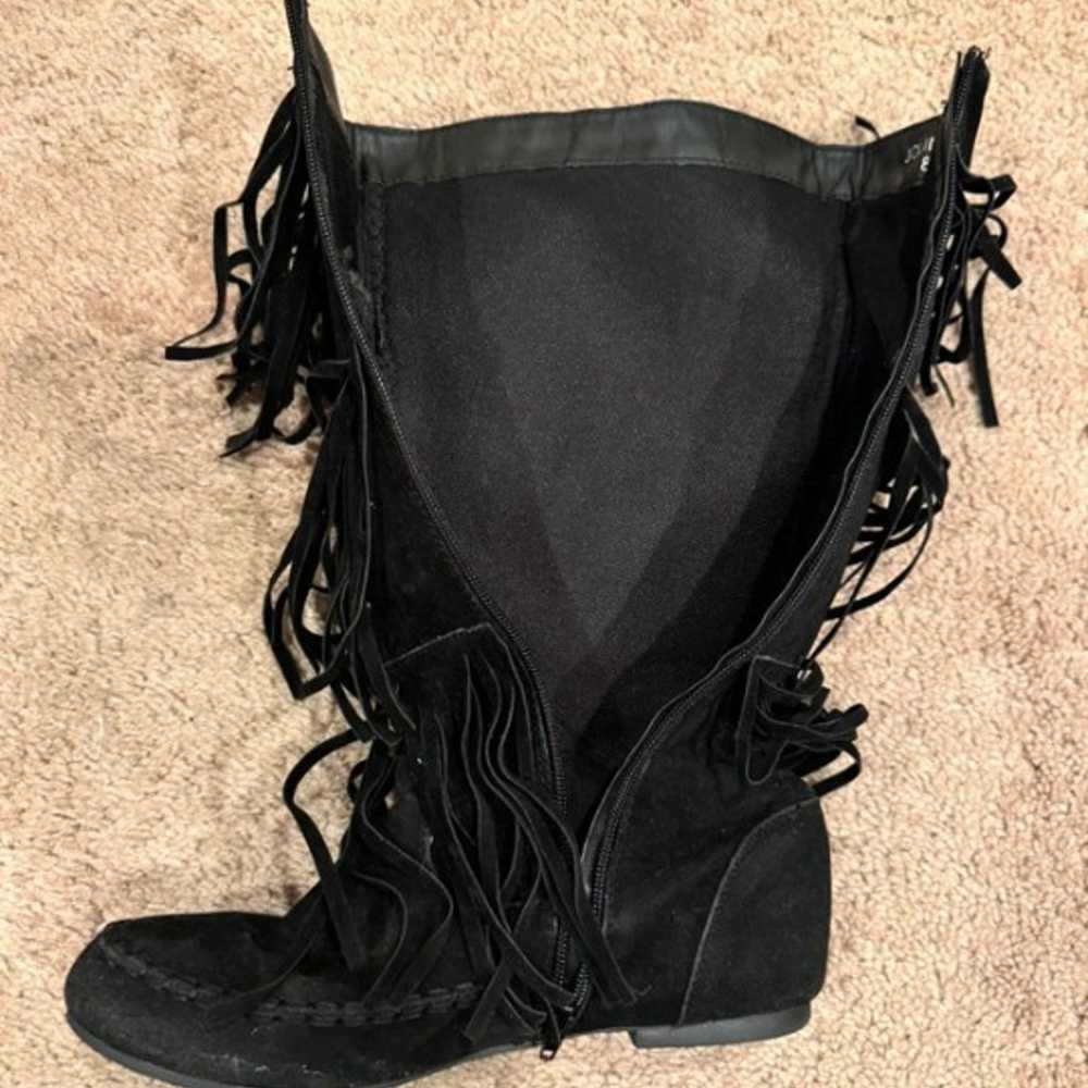 Womens MidCalf Black Boots wFringe - image 3