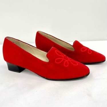 Trotters Tanya Red Suede Leather Slip On Heeled Lo
