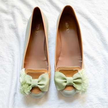 Red Valentino Mint Tan Patent Leather Flats Frayed