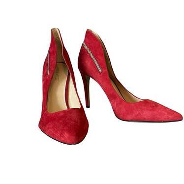Nine West Red Suede Stiletto Heels with Zipper De… - image 1