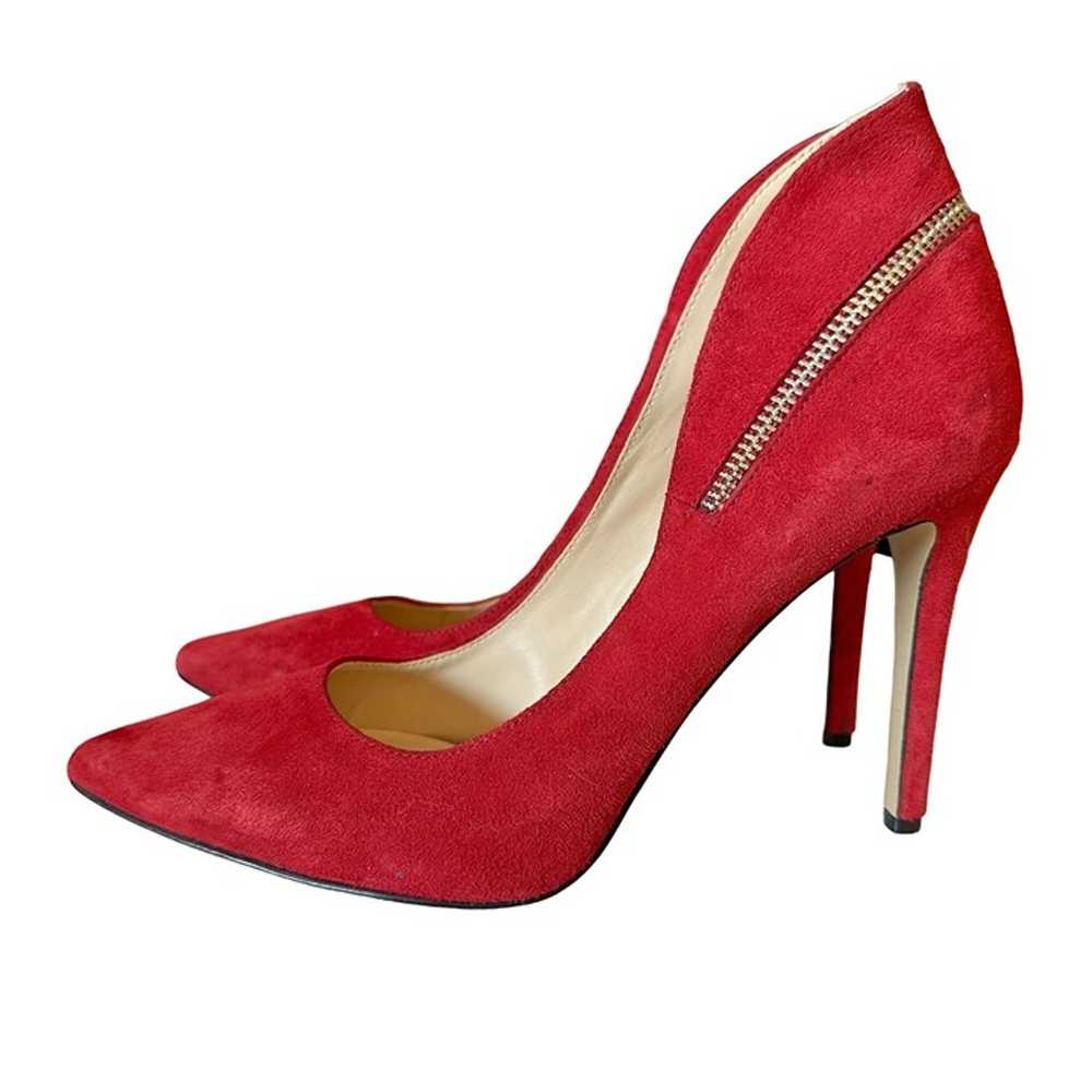 Nine West Red Suede Stiletto Heels with Zipper De… - image 4