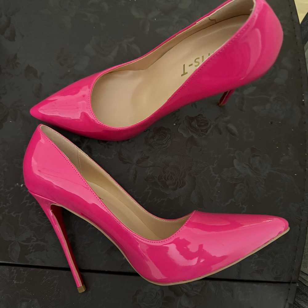 Bright pink red bottom heels - image 1