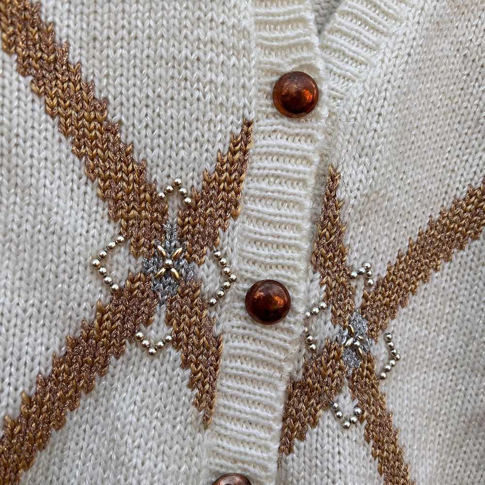 Vintage Argyle pattern bead detail button down ca… - image 5