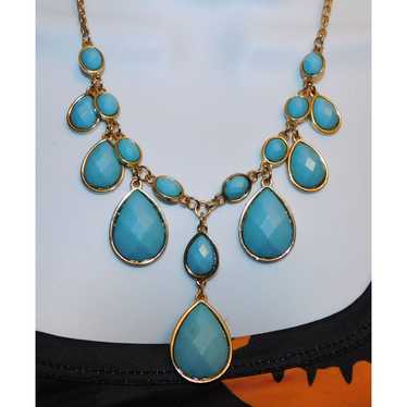 Other Charming Charlie Blue And Gold Teardrop Neck