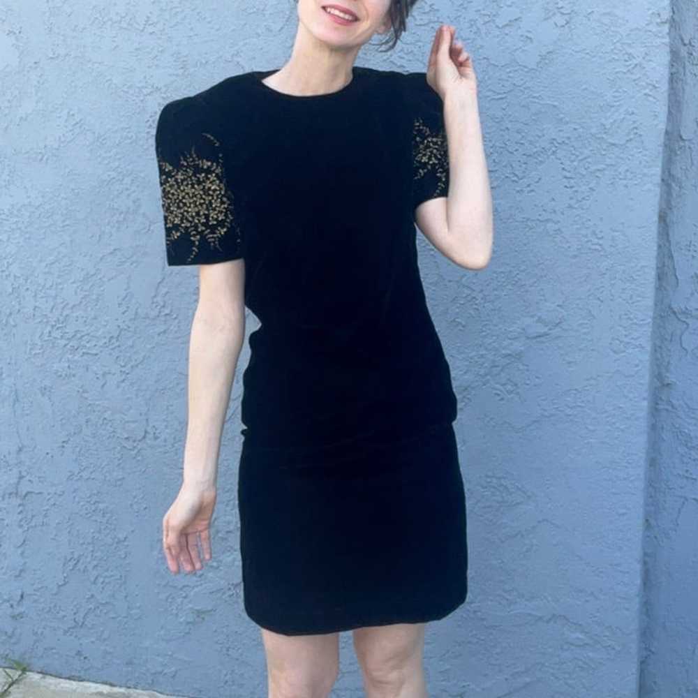 Talbots 90s Velvet Dress in Small Structured puff… - image 2