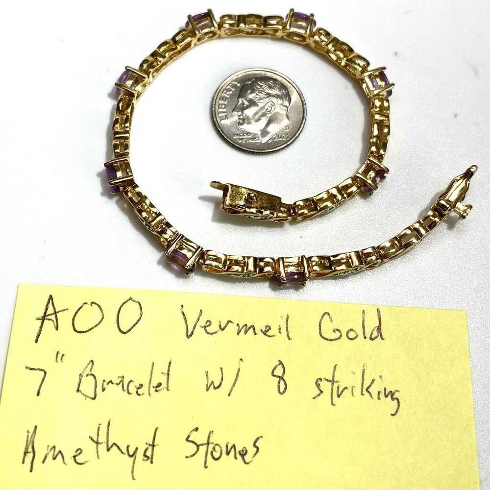 Gold AOO Beautiful Vintage Gold Vermeil & Amethys… - image 11