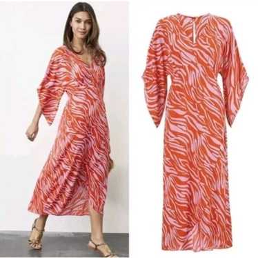 CAbi Women's SAUNTER Dress Orange & Lavender Zebr… - image 1