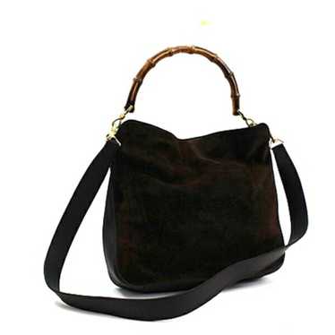 GUCCI Bamboo Handbag Shoulder Bag Suede x Leather… - image 1