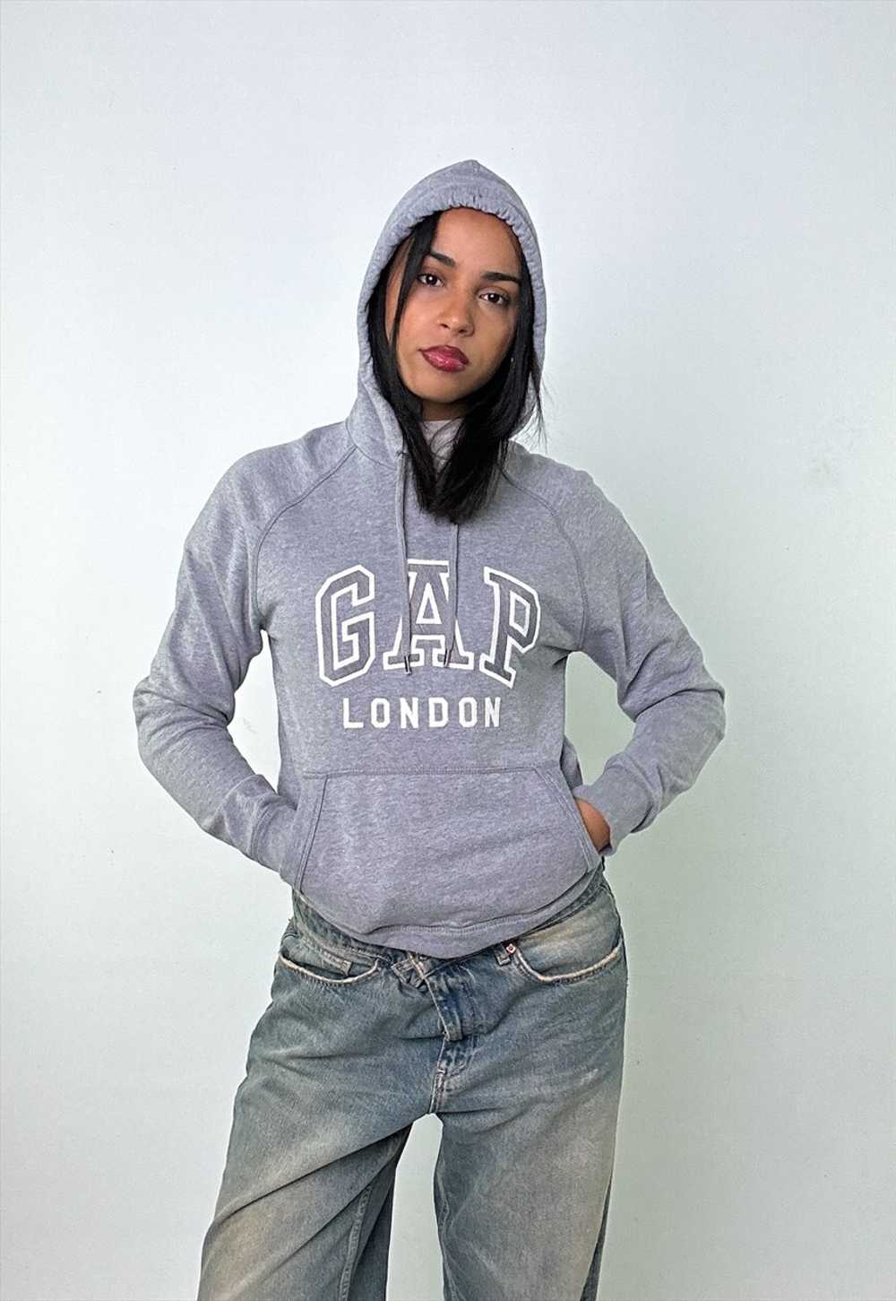 Light Grey 90s GAP Spellout Hoodie Sweatshirt - image 3