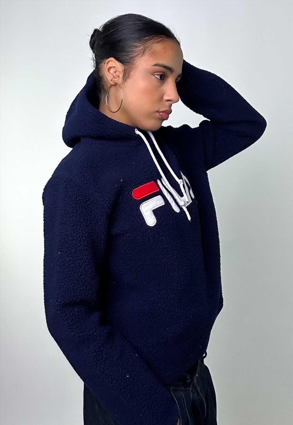 Navy Blue 90s FILA Embroidered Sherpa Spellout Fl… - image 1