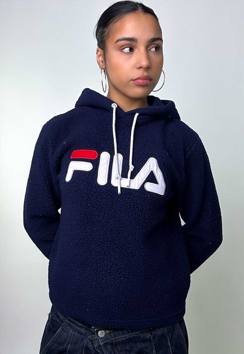 Navy Blue 90s FILA Embroidered Sherpa Spellout Fl… - image 2