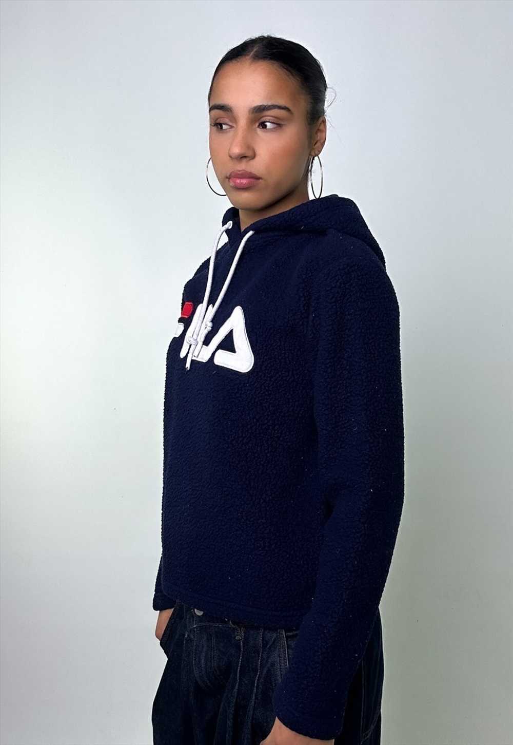 Navy Blue 90s FILA Embroidered Sherpa Spellout Fl… - image 4