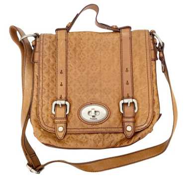 Fossil Fossil Tan Embossed Leather Turnlock Cross… - image 1