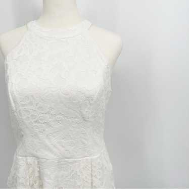 Dressystar White Lace High Neck High Low Dress