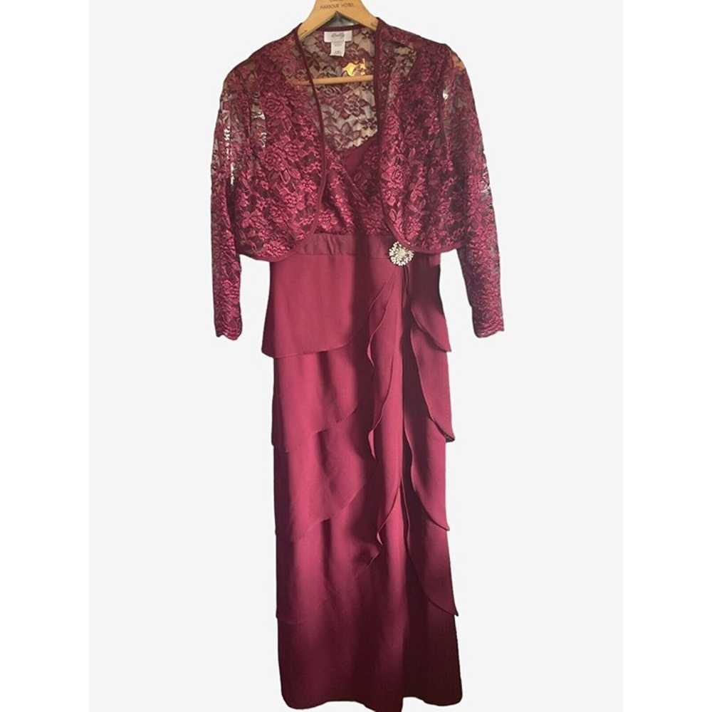 SALLY WIne / Burgundy DRESS with lace jacket SIZE… - image 1