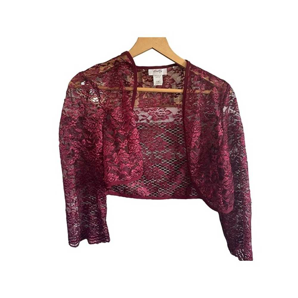 SALLY WIne / Burgundy DRESS with lace jacket SIZE… - image 3
