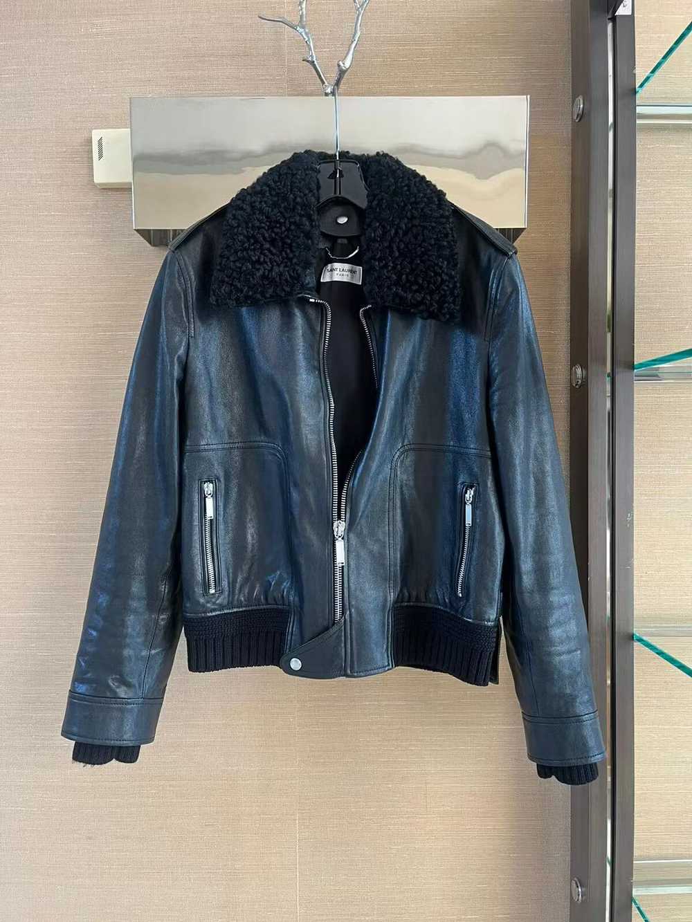 Saint Laurent Paris Shearling Collar Leather Jack… - image 1
