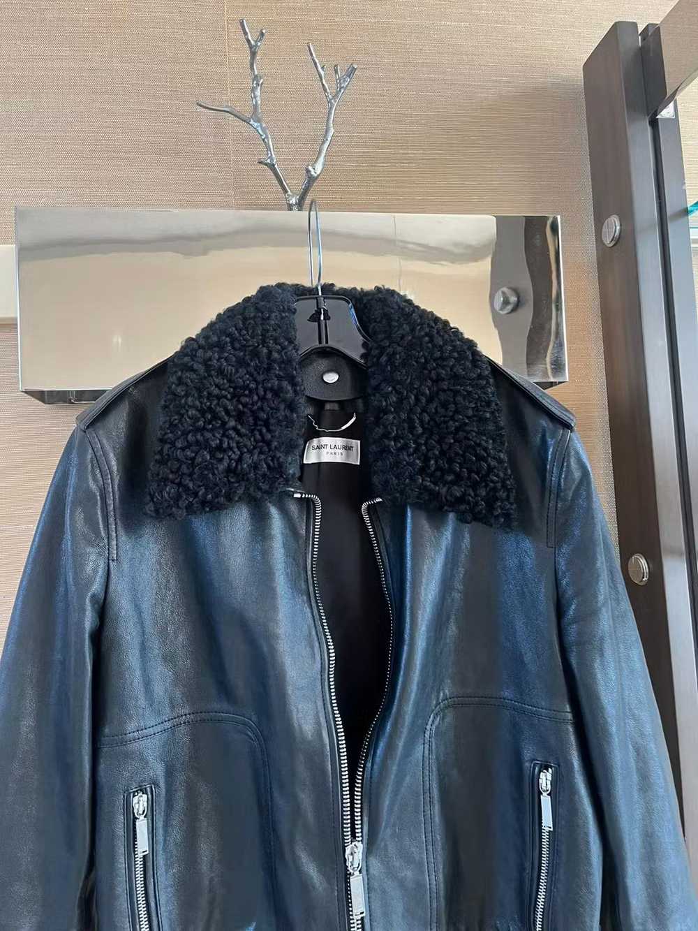 Saint Laurent Paris Shearling Collar Leather Jack… - image 7
