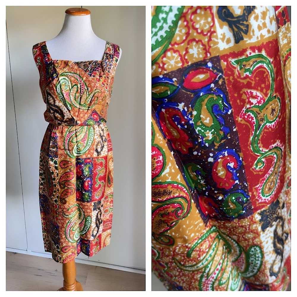 Vintage 50s Dress silk Printed Wiggle Dress Size … - image 1
