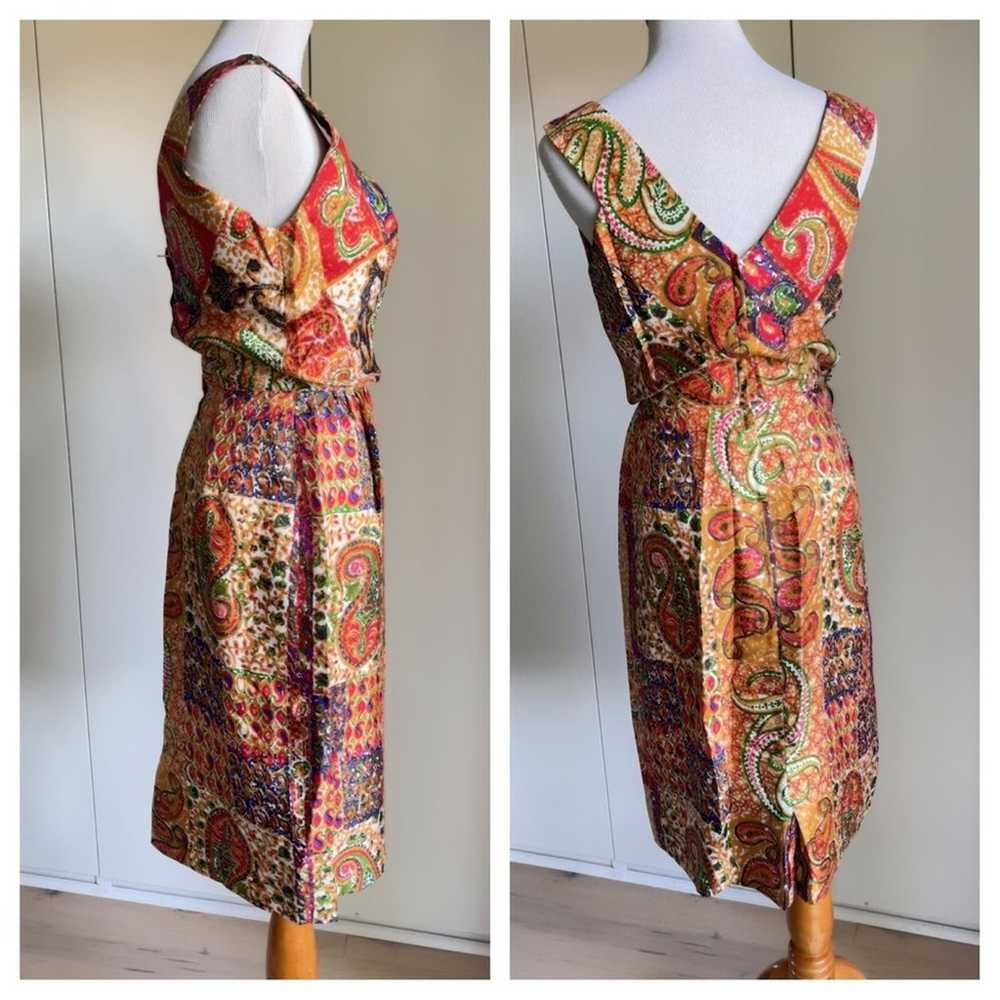 Vintage 50s Dress silk Printed Wiggle Dress Size … - image 2