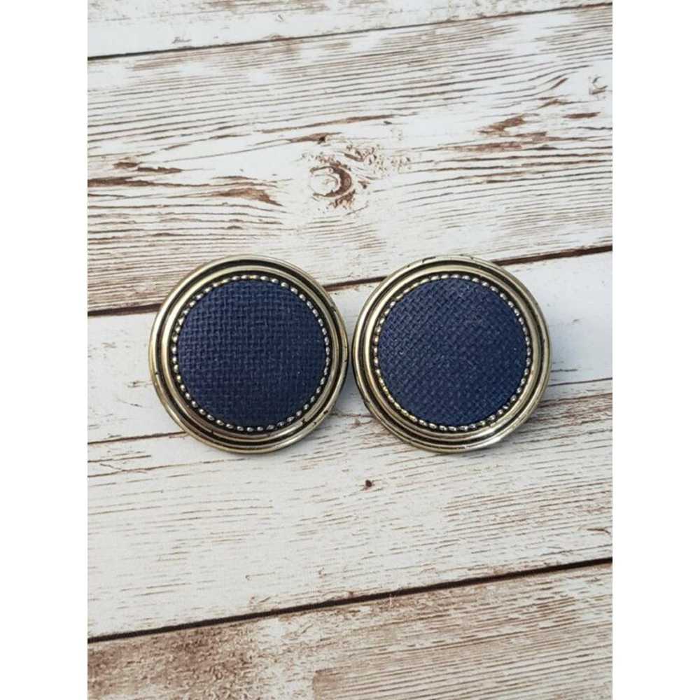 Vintage Vintage Clip On Earrings Dark Blue Fabric… - image 2
