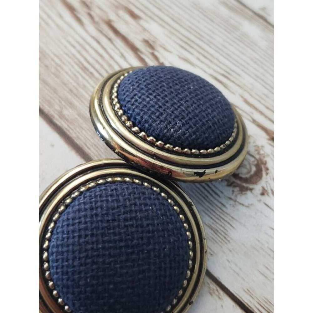 Vintage Vintage Clip On Earrings Dark Blue Fabric… - image 5