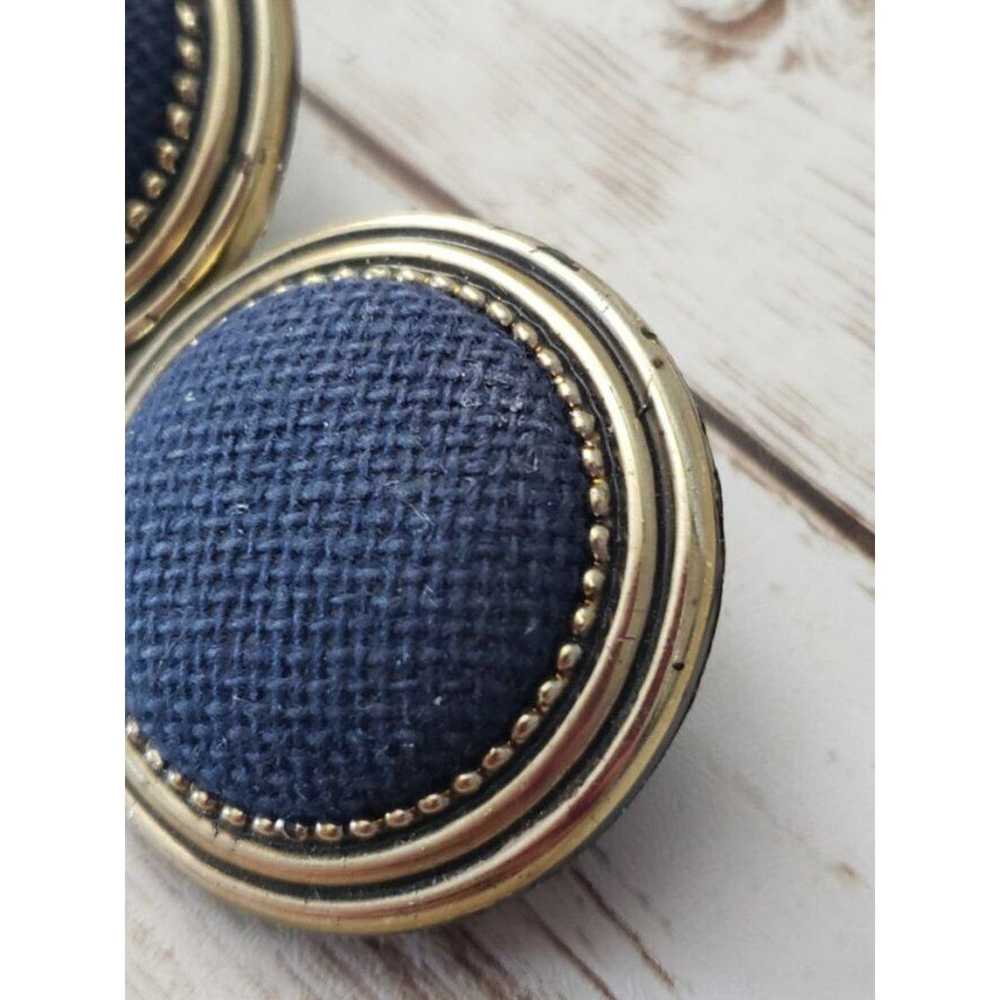 Vintage Vintage Clip On Earrings Dark Blue Fabric… - image 6