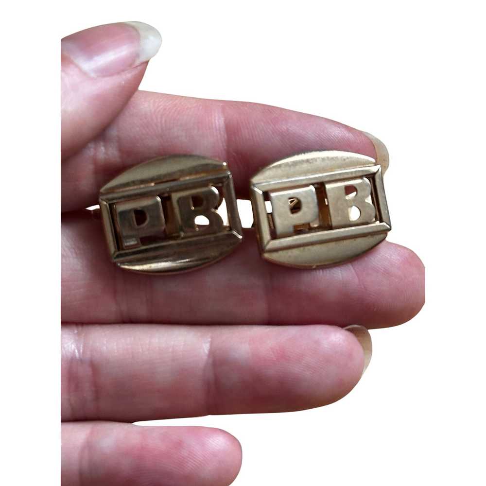 Vintage Vintage Swank Initials PB Gold Cufflinks - image 3