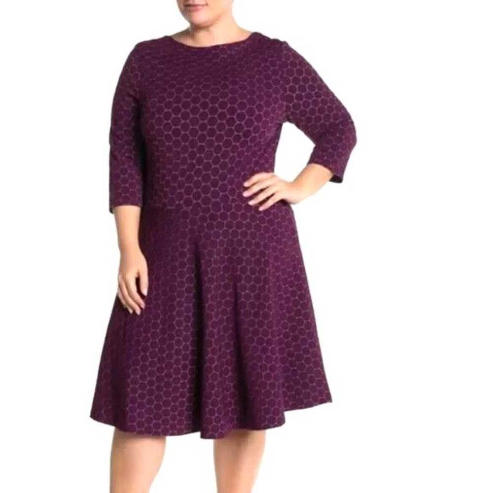 Leota Plum Purple Circle pattern Fit & Flare 3/4 … - image 1