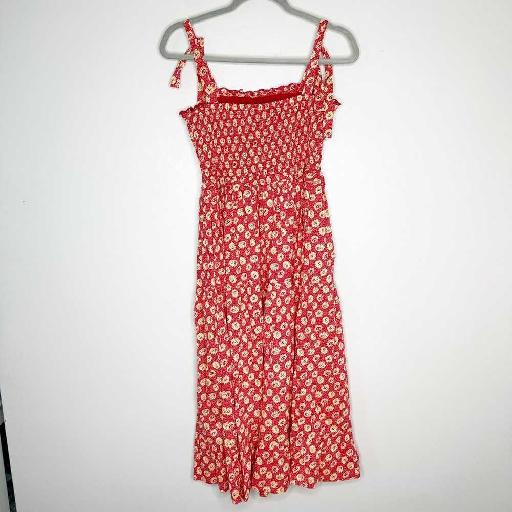 April Cornell Red Floral Tiered Smocked Midi Dres… - image 2