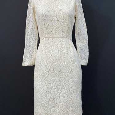 50s Cream White Floral Lace Sheath Dress