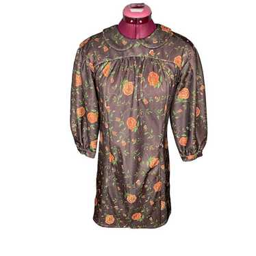 shift dress mod 1960's floral kangaroo pocket bro… - image 1