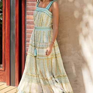 NEW! Soft Surroundings Maxi Peasant Dress Blue Go… - image 1