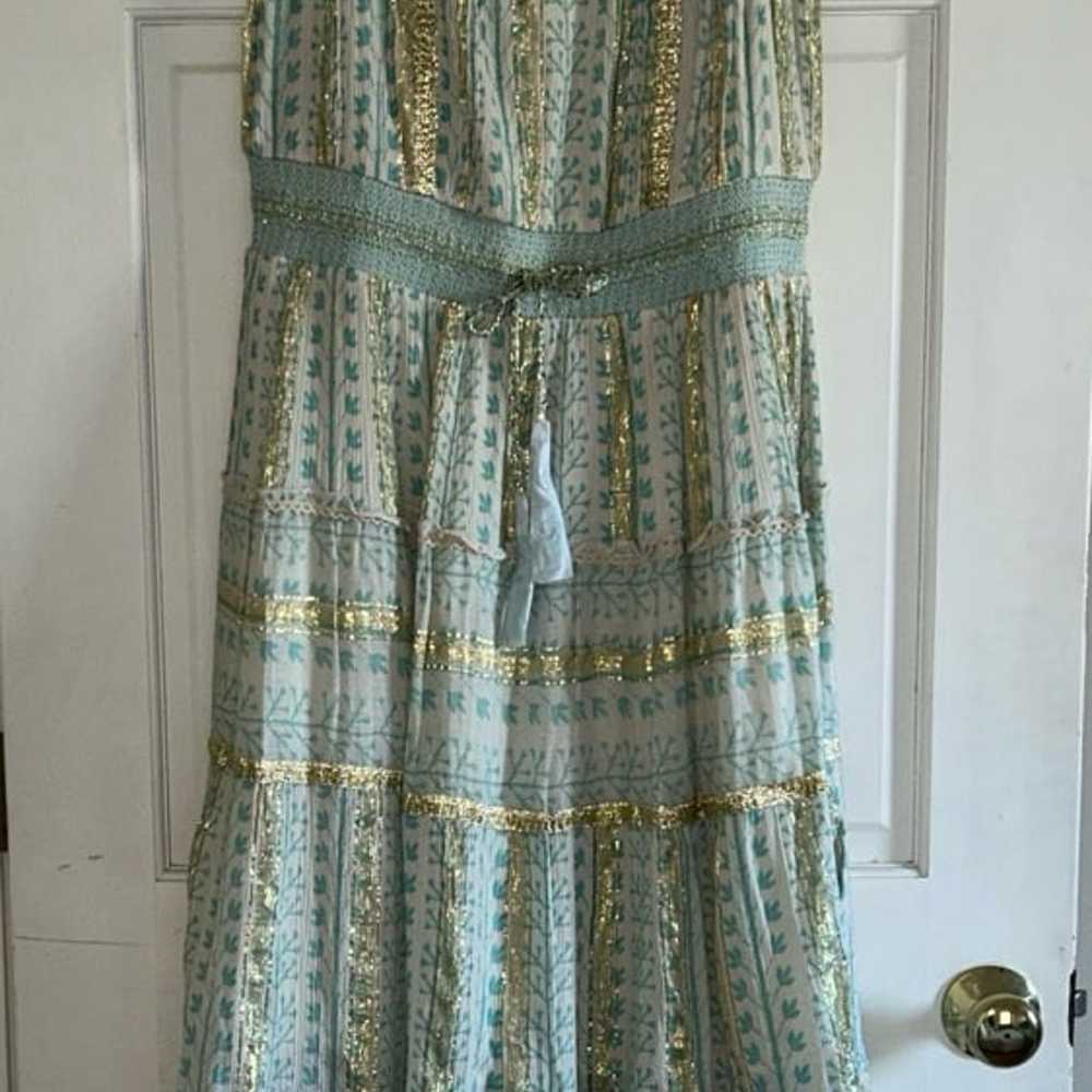 NEW! Soft Surroundings Maxi Peasant Dress Blue Go… - image 2