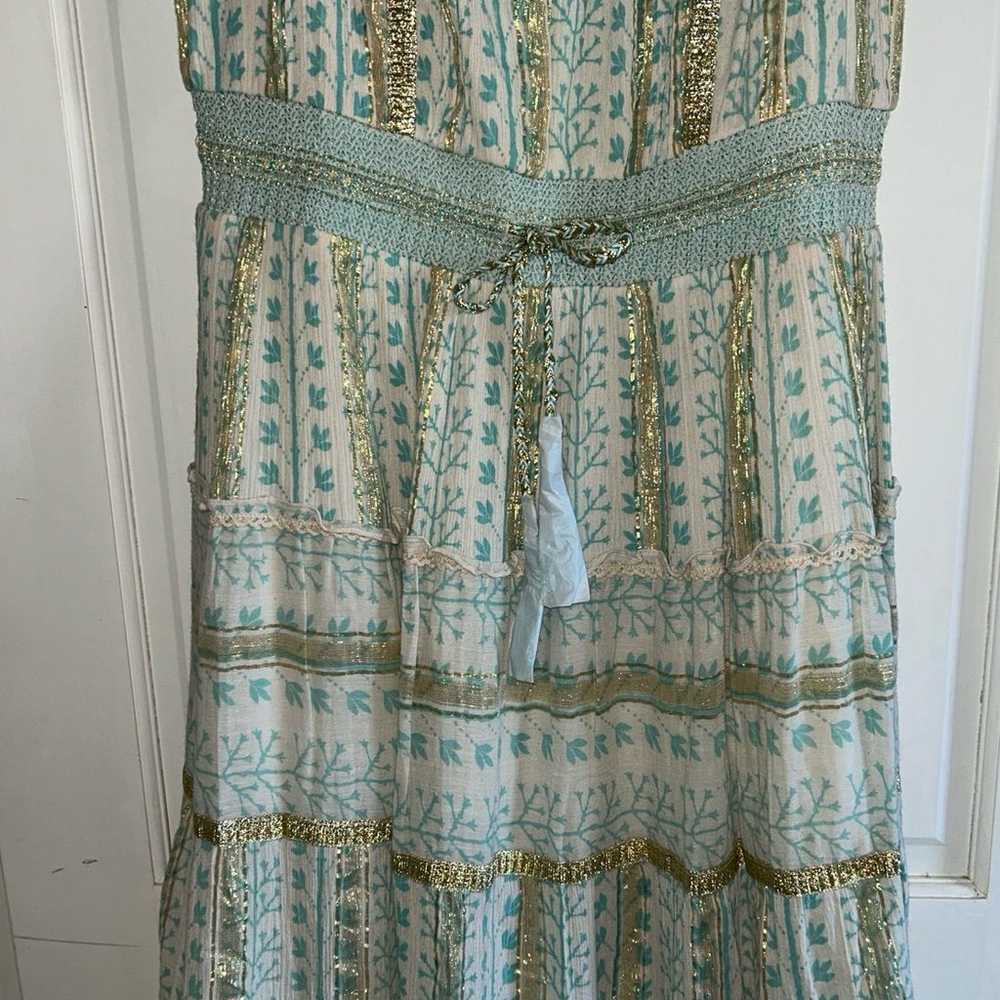 NEW! Soft Surroundings Maxi Peasant Dress Blue Go… - image 3
