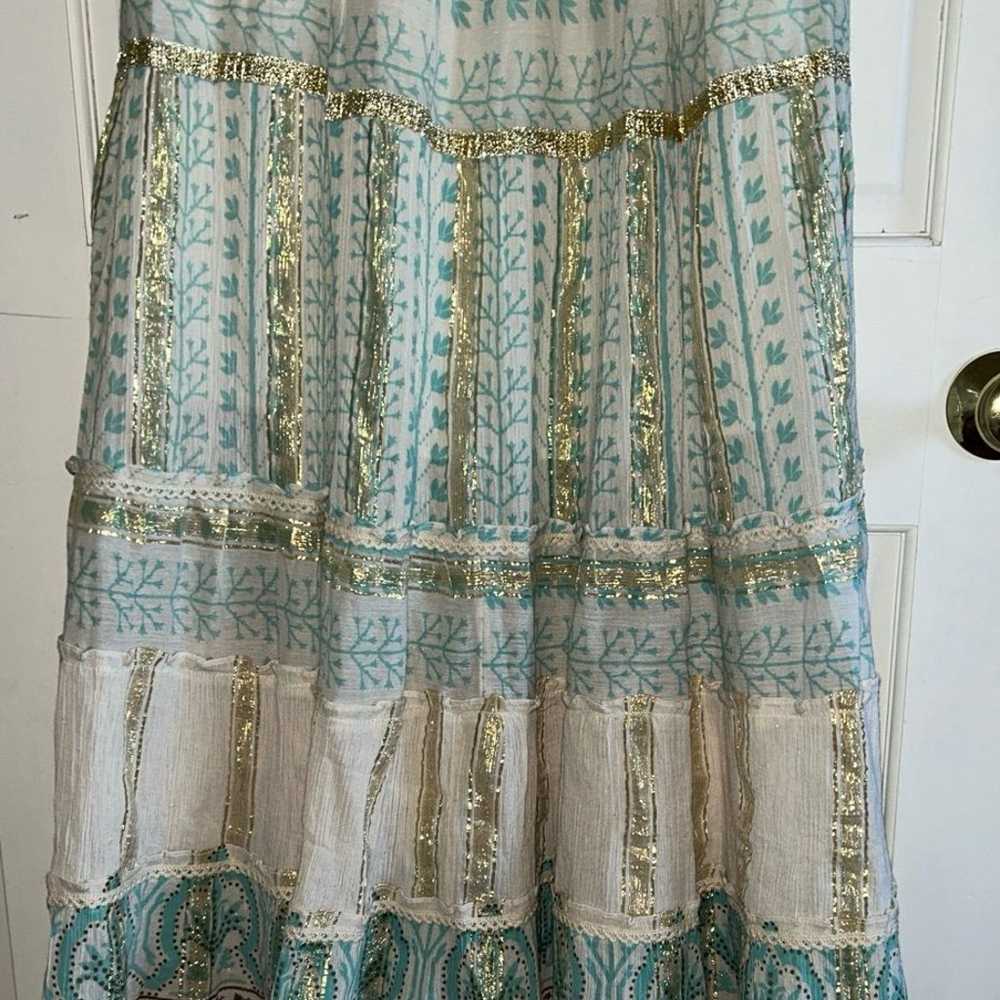 NEW! Soft Surroundings Maxi Peasant Dress Blue Go… - image 4