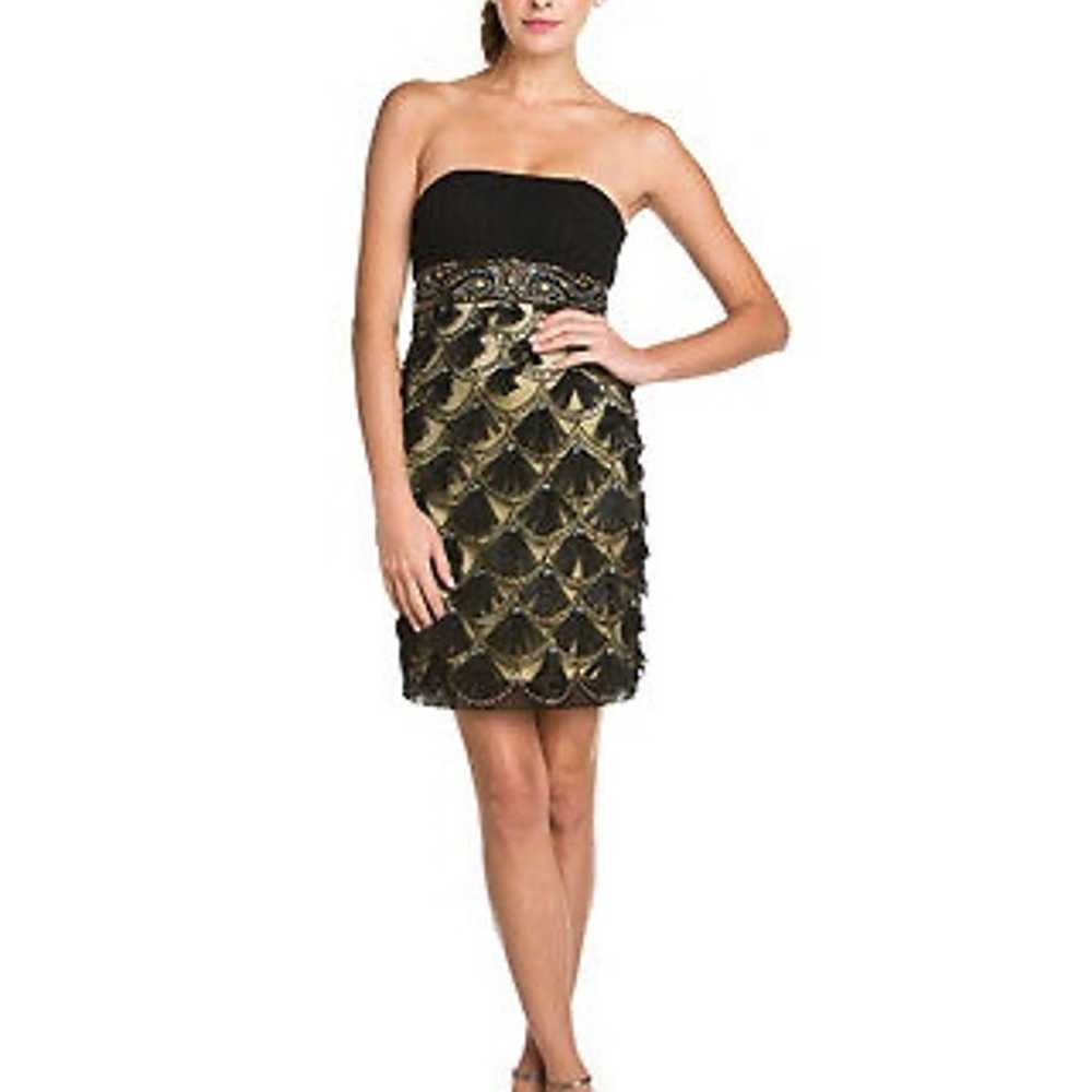 Sue Wong Empire Beaded Black Gold Cocktail Strapl… - image 1