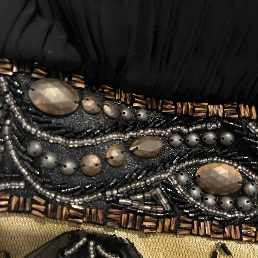 Sue Wong Empire Beaded Black Gold Cocktail Strapl… - image 8