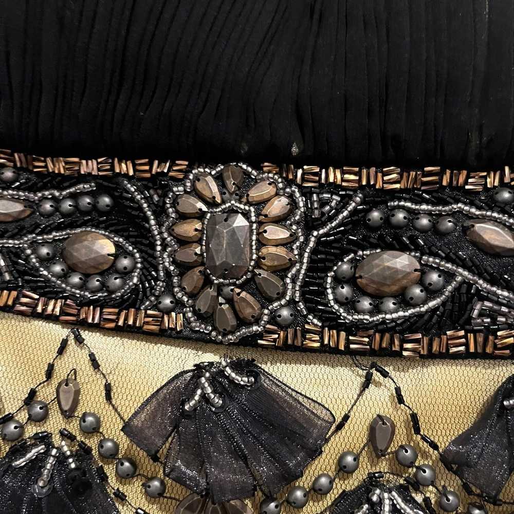 Sue Wong Empire Beaded Black Gold Cocktail Strapl… - image 9