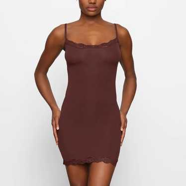 Skims Brown Fits Everyone Corded Lace Slip Dress