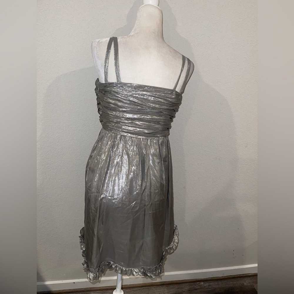 Betsey Johnson $350 silver metallic 100% silk dou… - image 3