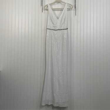 White Sequin V-Neck Sleeveless Bridal Gown Size S… - image 1